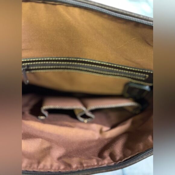 John Heaton Weekender Dark Chocolate Brown Leather Tapestry Boho Shoulder Purse - Picture 9 of 12